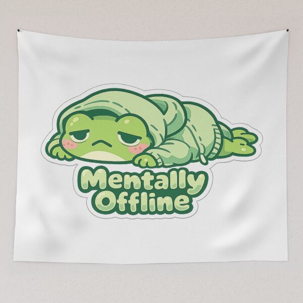 Item preview, Mentally Offline Frog Sticker – Cute Exhausted Frog in Hoodie designed and sold by InkWanderStudio.