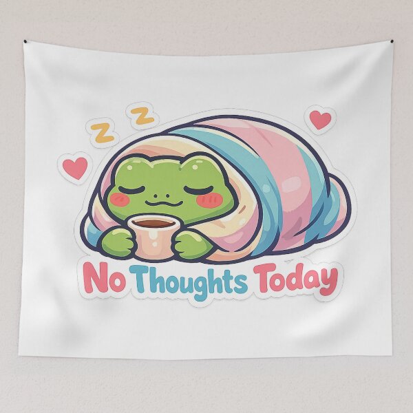Item preview, No Thoughts Today Frog Sticker – Cozy Blanket Burrito Frog designed and sold by InkWanderStudio.