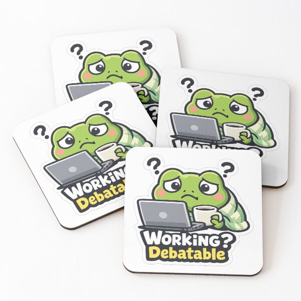 Item preview, Working? Debatable Frog Sticker – Confused Frog at Laptop designed and sold by InkWanderStudio.