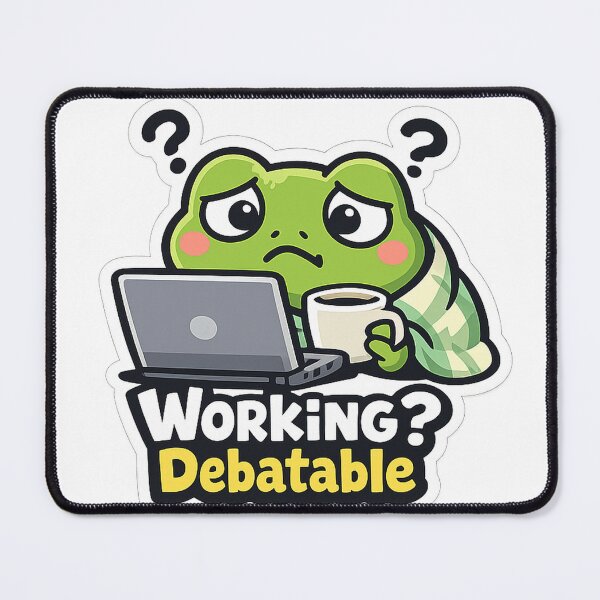 Item preview, Working? Debatable Frog Sticker – Confused Frog at Laptop designed and sold by InkWanderStudio.
