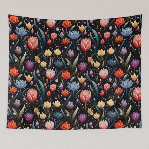 Item preview, Floral Tulip Dark Seamless Pattern designed and sold by Leylita Design.