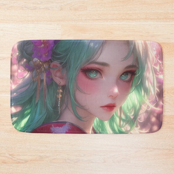 Item preview, Daki Demon Slayer Kimono Teal Hair Floral Bokeh Elegant Pink Glow designed and sold by SuperTeamCanada.