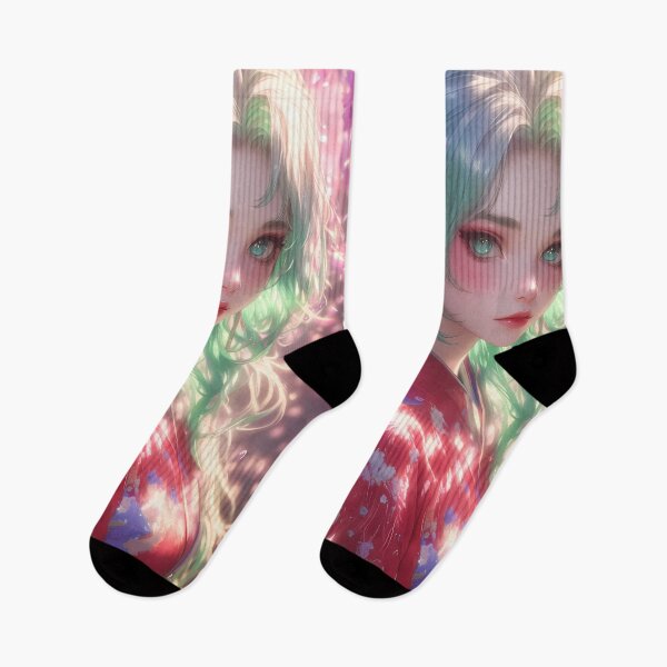 Item preview, Daki Demon Slayer Kimono Teal Hair Floral Bokeh Elegant Pink Glow designed and sold by SuperTeamCanada.