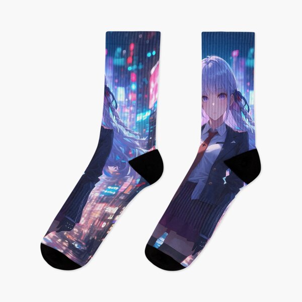 Item preview, Kyoko Kirigiri Danganronpa Lavender Hair Neon City Lights Night Rain designed and sold by SuperTeamCanada.