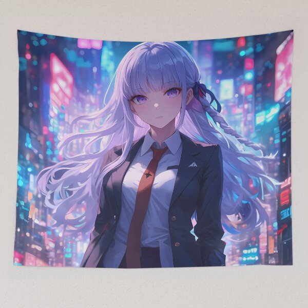 Item preview, Kyoko Kirigiri Danganronpa Lavender Hair Neon City Lights Night Rain designed and sold by SuperTeamCanada.