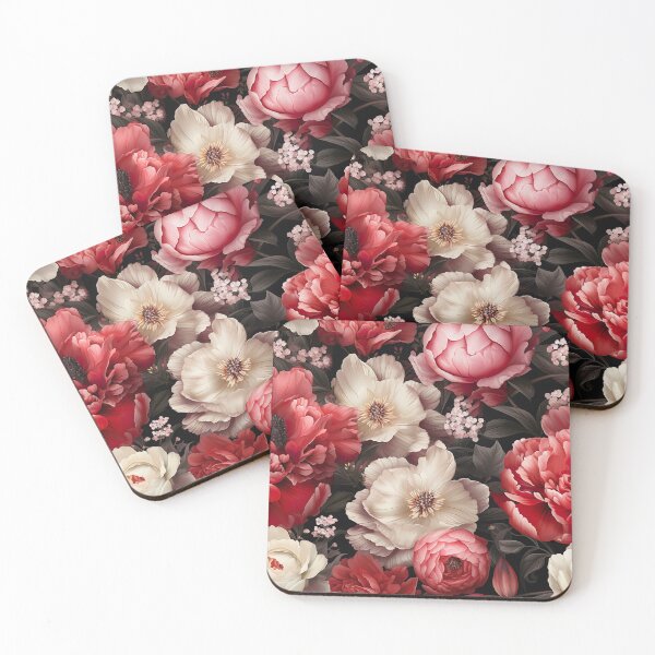 Item preview, Floral pattern with red and white peonies designed and sold by Leylita Design.