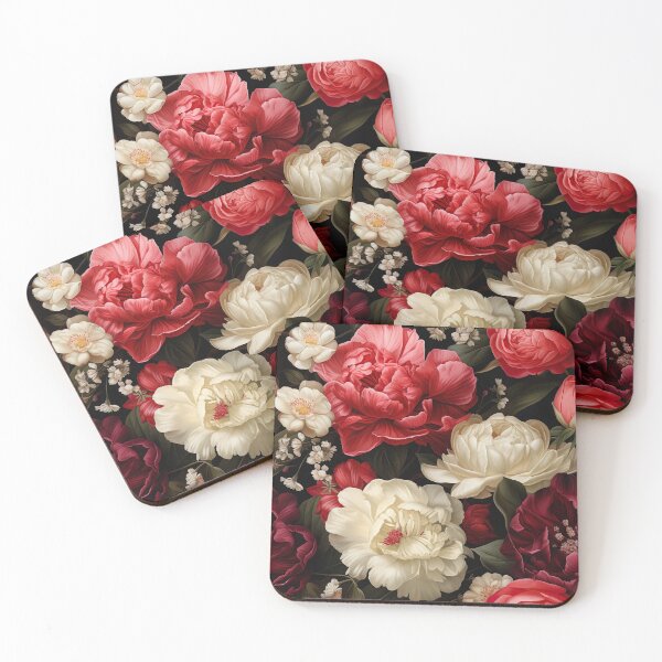 Item preview, Floral pattern with red and white peonies designed and sold by Leylita Design.
