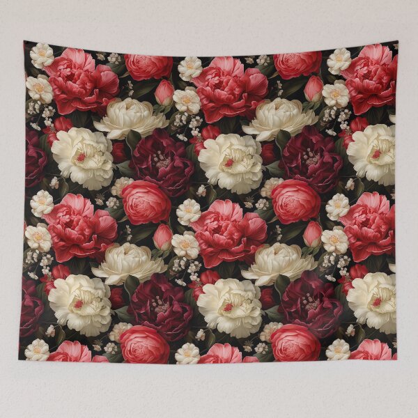 Item preview, Floral pattern with red and white peonies designed and sold by Leylita Design.