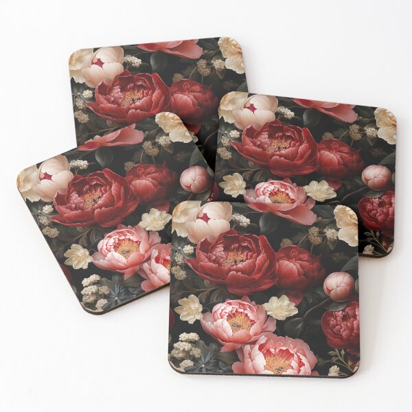 Item preview, Floral pattern with red and white peonies designed and sold by Leylita Design.