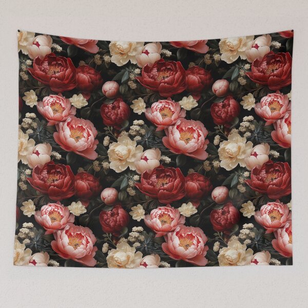 Item preview, Floral pattern with red and white peonies designed and sold by Leylita Design.