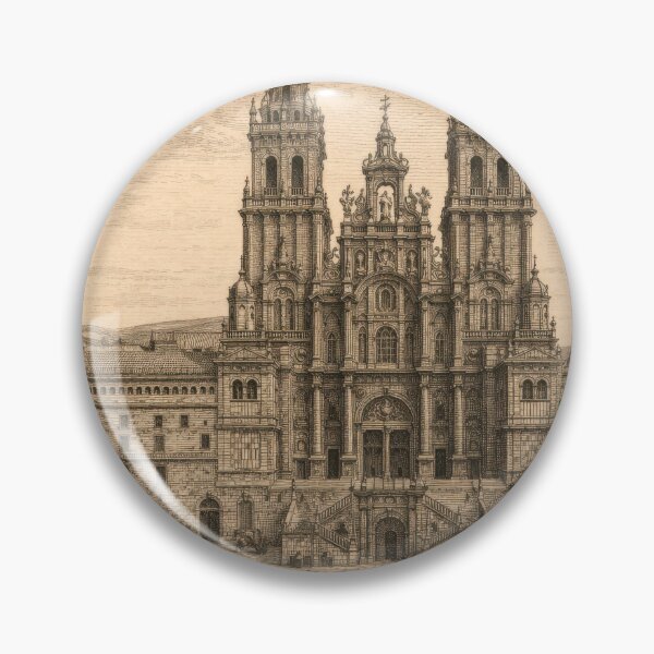 Item preview, Santiago de Compostela Cathedral Vintage Illustration | 13th Century Architecture Art | World Cathedrals Series designed and sold by LinePlatePress.