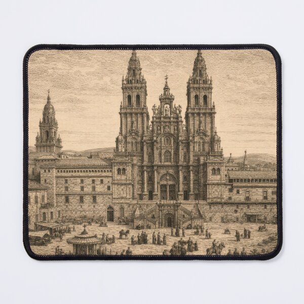 Item preview, Santiago de Compostela Cathedral Vintage Illustration | 13th Century Architecture Art | World Cathedrals Series designed and sold by LinePlatePress.