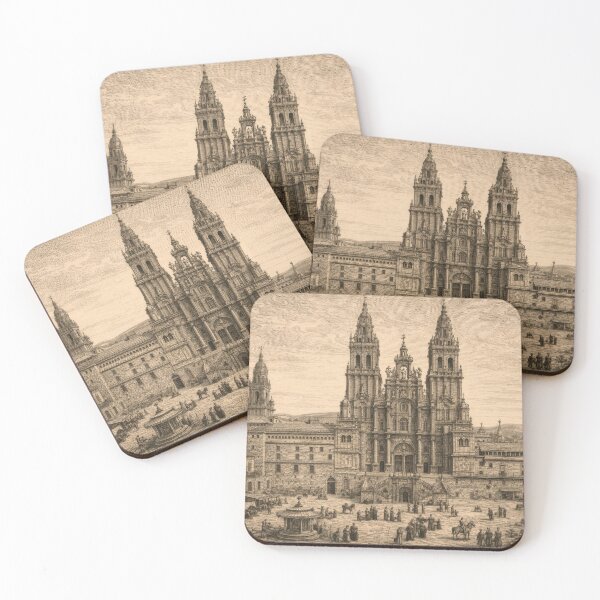 Item preview, Santiago de Compostela Cathedral Vintage Illustration | 13th Century Architecture Art | World Cathedrals Series designed and sold by LinePlatePress.