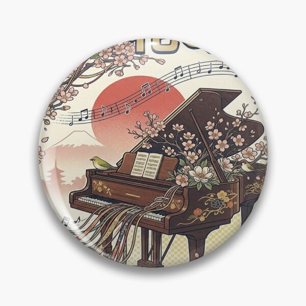 Item preview, Vintage Japanese Retro-PianoFlowers&MusicalNotes designed and sold by DinsignStudio.