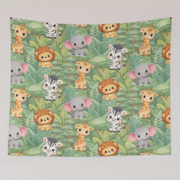 Item preview, Jungle Baby Animals in Green Foliage Seamless Pattern designed and sold by Studio Pico.