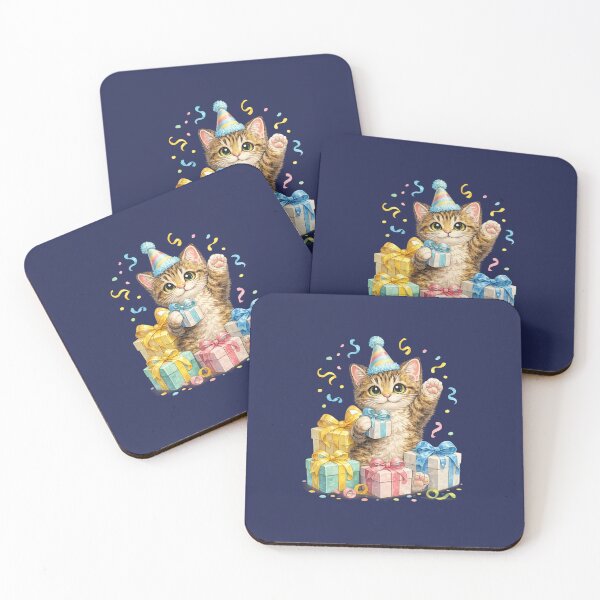 Item preview, birthday cat with gifts designed and sold by PasoaPaso2025.