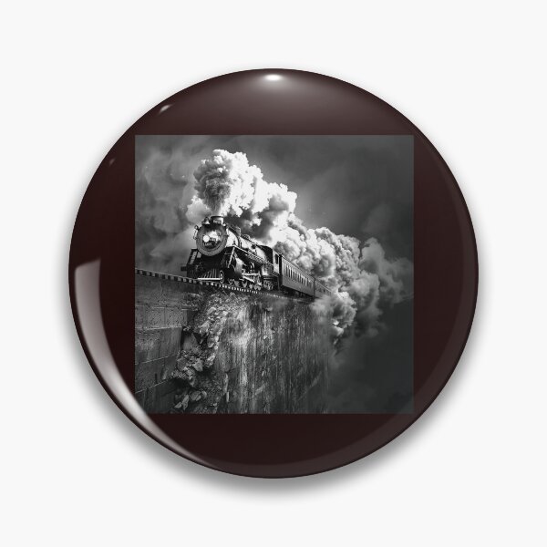 Item preview, Steam Train on Cliff Edge Black and White Dramatic Railway Illustration designed and sold by inkoutninja.