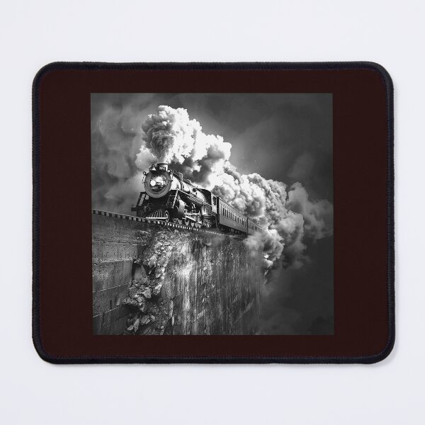 Item preview, Steam Train on Cliff Edge Black and White Dramatic Railway Illustration designed and sold by inkoutninja.