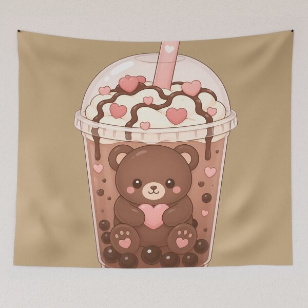 Item preview, Bubble Tea with Kawaii Bear and Pink Heart designed and sold by EsenciaZen.