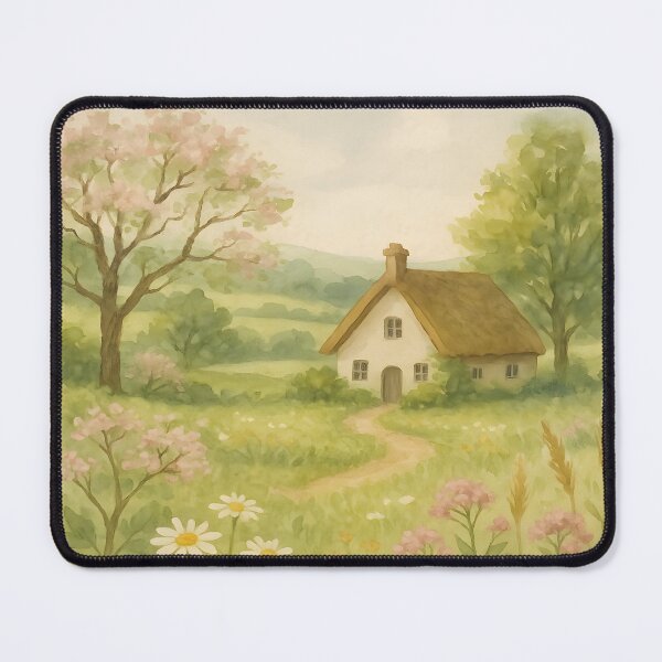 Item preview, Spring Meadow Cottage Wall Art Soft Pastel Landscape Illustration designed and sold by NarjaShop.