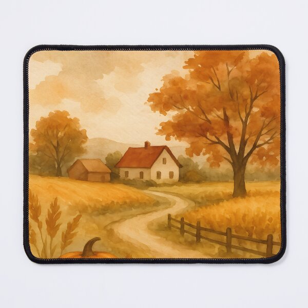 Item preview, Autumn Pumpkin Cottage Warm Fall Landscape Illustration designed and sold by NarjaShop.