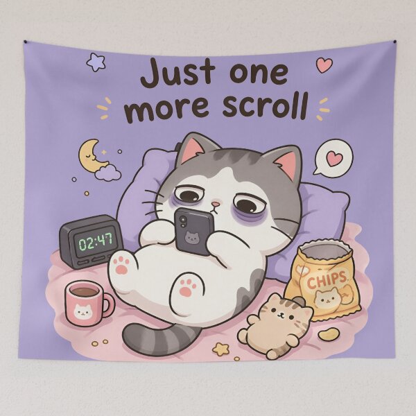Item preview, Kawaii Cat Night Owl "Just One More Scroll" designed and sold by EsenciaZen.