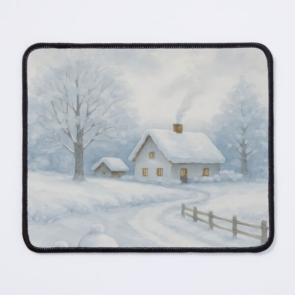 Item preview, Winter Snow Cottage Soft Minimal Landscape Illustration designed and sold by NarjaShop.