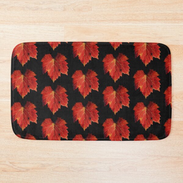 Item preview, Fiery Red Autumn Grapevine Leaf Black Background designed and sold by MagpieSprings.