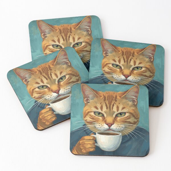 Item preview, Orange Cat Sipping Coffee Impressionist Painting designed and sold by EschatonGarden.