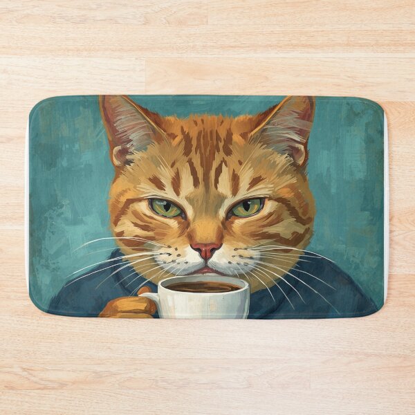Item preview, Orange Cat Sipping Coffee Impressionist Painting designed and sold by EschatonGarden.