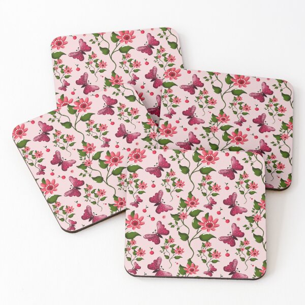 Item preview, Cute Cherry Butterfly Pattern, Glossy Kawaii Fruit Floral Seamless Design, Pink Aesthetic Summer Cute Pattern designed and sold by HopeAndHustle.