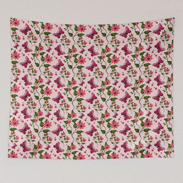 Item preview, Cute Cherry Butterfly Pattern, Glossy Kawaii Fruit Floral Seamless Design, Pink Aesthetic Summer Cute Pattern designed and sold by HopeAndHustle.