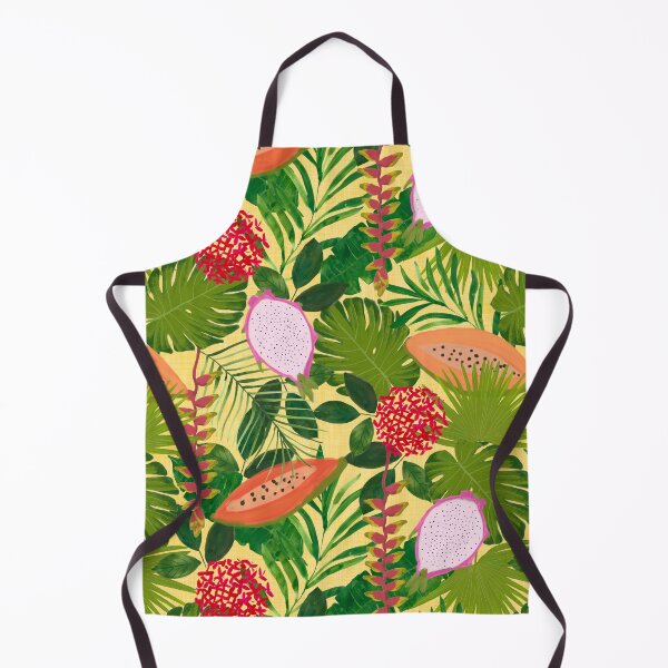 Item preview, Vibrant painterly Tropical botanical hothouse jungle of lush greenery fruits and florals on yellow designed and sold by PrettywithColor.
