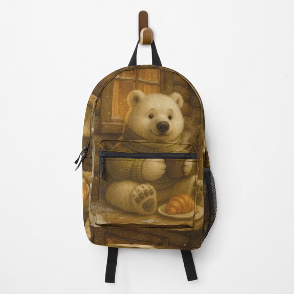 Item preview, Polar bear with coffee cup in a cozy log cabin designed and sold by Mauswohn.