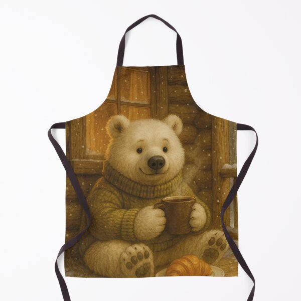 Item preview, Polar bear with coffee cup in a cozy log cabin designed and sold by Mauswohn.
