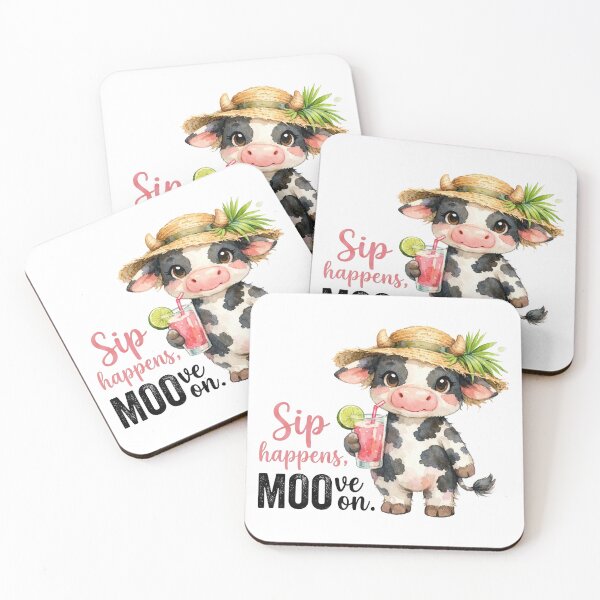 Item preview, Sip Happens Moo-ve On Funny Summer Cow Watercolor designed and sold by LunaPixelStudio.
