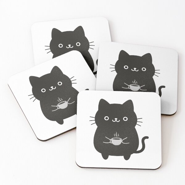 Item preview, Cute Black Cat Drinking Coffee Grain Texture Illustration designed and sold by littleflabby.
