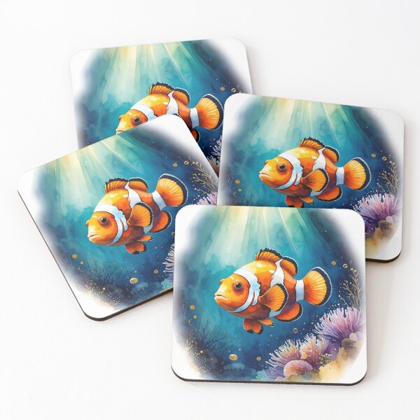 Item preview, Vibrant watercolor clownfish coral reef ocean art underwater painting designed and sold by icemanphotos.