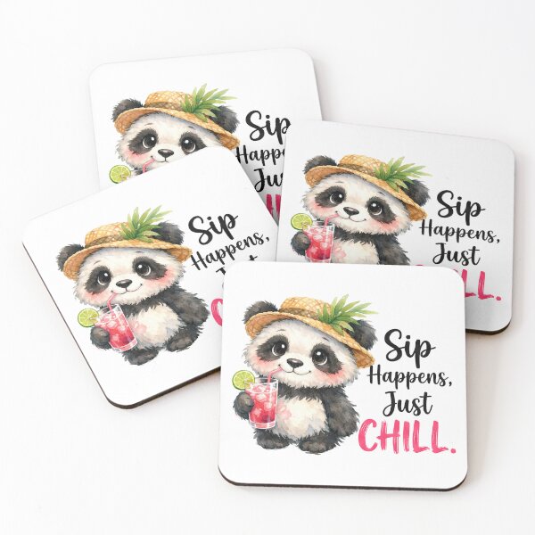 Item preview, Sip Happens Just Chill Funny Summer Panda Watercolor designed and sold by LunaPixelStudio.