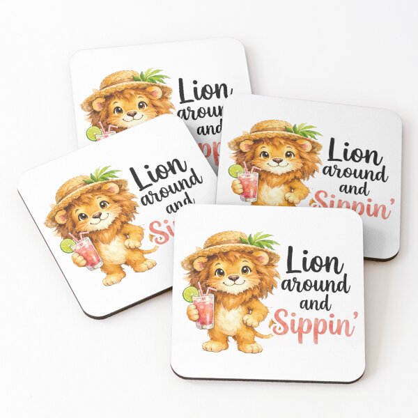 Item preview, Lion Around and Sippin Funny Summer Lion Watercolor designed and sold by LunaPixelStudio.
