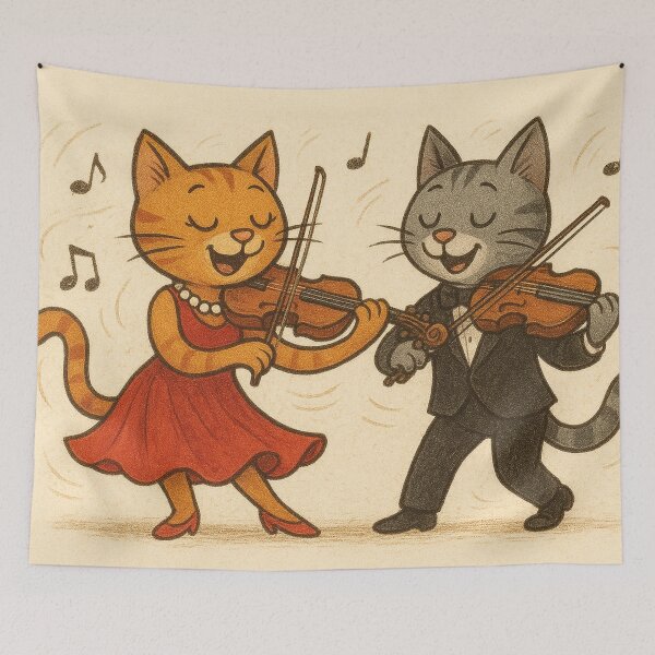 Item preview, Musical pair of cats with violins in vintage style designed and sold by Mauswohn.