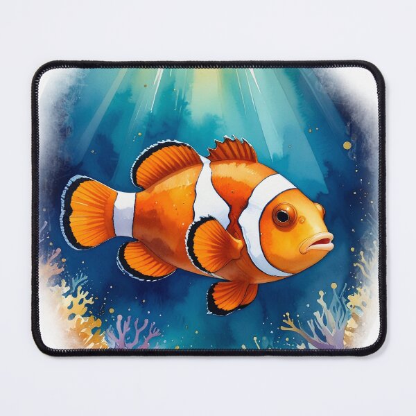 Item preview, Dreamy watercolor clownfish coral reef sunlight ocean art print designed and sold by icemanphotos.