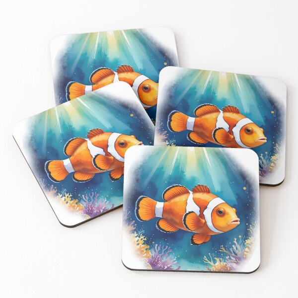 Item preview, Dreamy watercolor clownfish coral reef sunlight ocean art print designed and sold by icemanphotos.