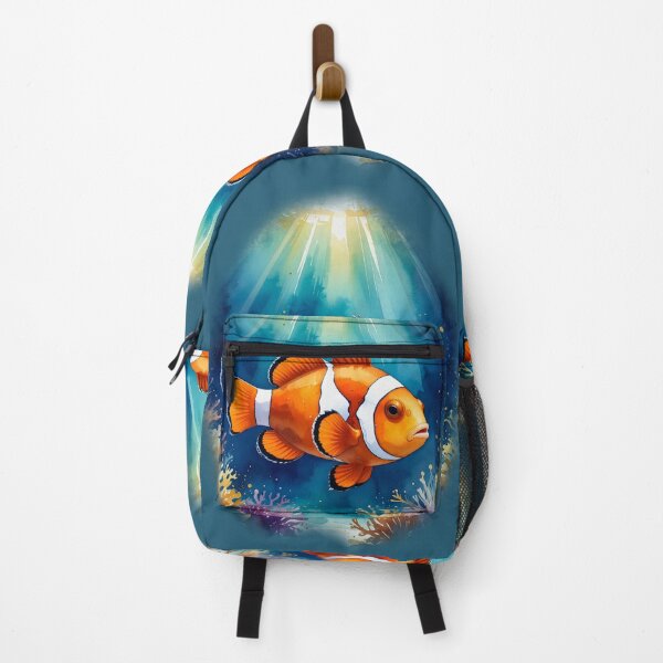 Item preview, Dreamy watercolor clownfish coral reef sunlight ocean art print designed and sold by icemanphotos.