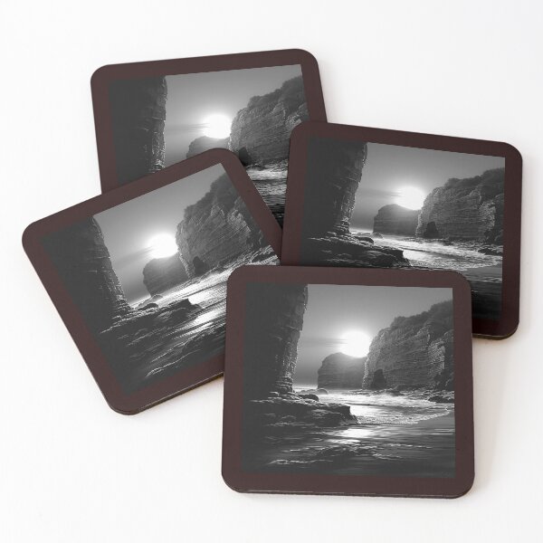 Item preview, Moonlit Sea Cliffs Black and White Coastal Landscape Illustration designed and sold by inkoutninja.