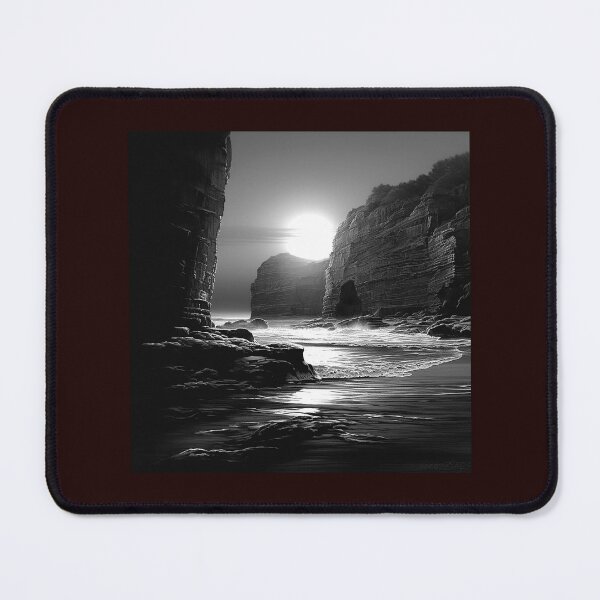 Item preview, Moonlit Sea Cliffs Black and White Coastal Landscape Illustration designed and sold by inkoutninja.