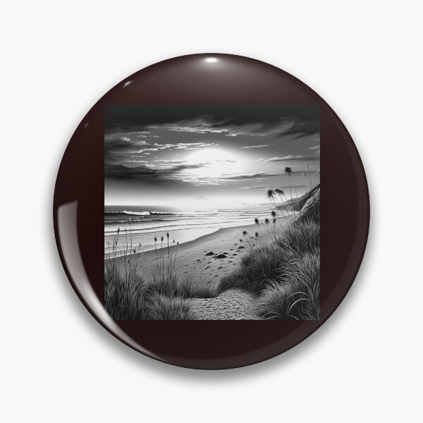Item preview, Black and White Beach Dunes Coastal Sunset Landscape Illustration designed and sold by inkoutninja.