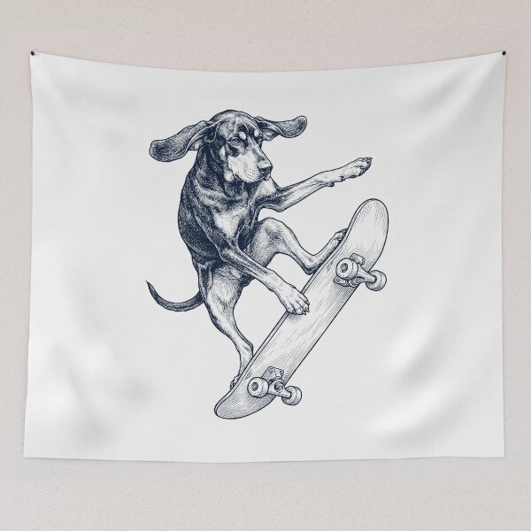 Item preview, Vintage Black and Tan Coonhound Skateboarding Skate Dog Dad Lover designed and sold by DoodleTortle.