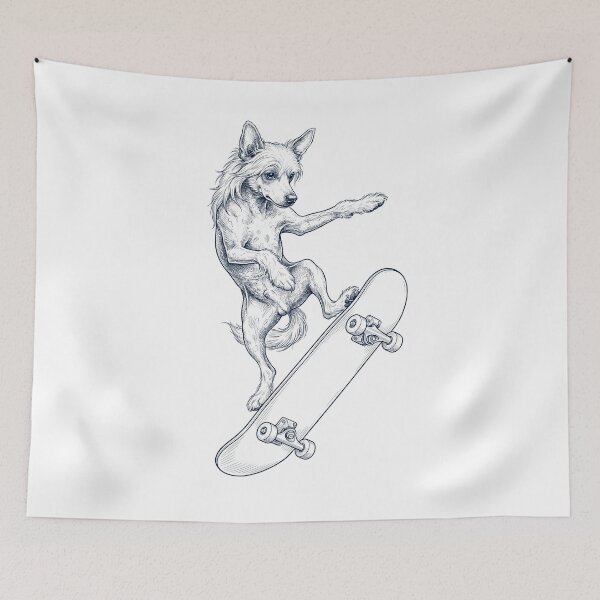Item preview, Vintage Chinese Crested Dog Skateboarding Skate Dog Dad Lover designed and sold by DoodleTortle.