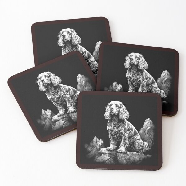 Item preview, Cocker Spaniel Black and White Dog Portrait Illustration designed and sold by inkoutninja.